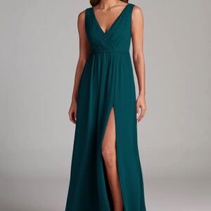 Amaze Tanicia: Pine A-Line Pleated Chiffon Dress